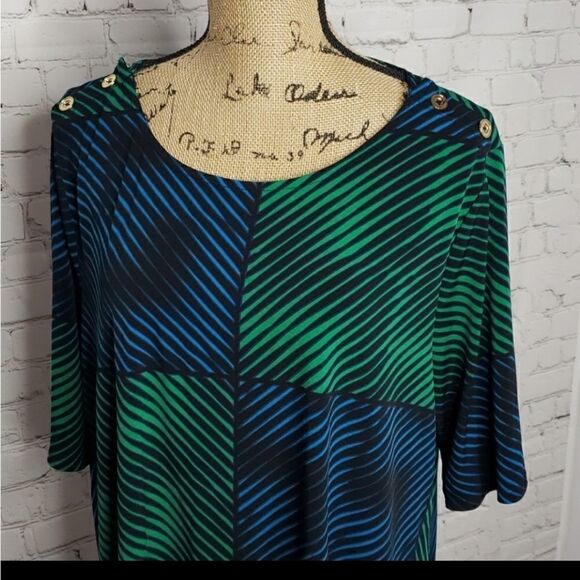 Vintage 90's Geometric Blue Green Flowy Shirt - Picture 8 of 11